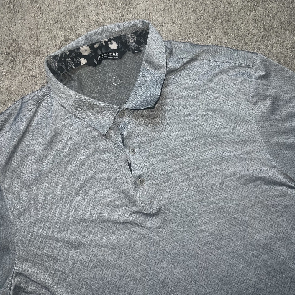 7 Diamonds Polo Shirt Men XL Gray Performance Geometric Golf  Sportswear Preppy